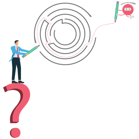 Businessman finding maze solution with AI to promote ideas and creativity  Illustration