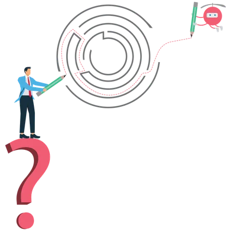 Businessman finding maze solution with AI to promote ideas and creativity  Illustration