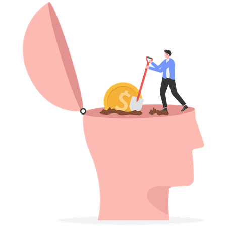 Businessman finding money idea in brain  Illustration