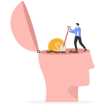 Businessman finding money idea in brain  Illustration