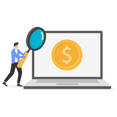 Businessman finding money on laptop  Illustration