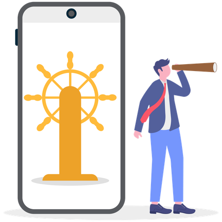 オンラインでスコープを見つけるビジネスマン  イラスト