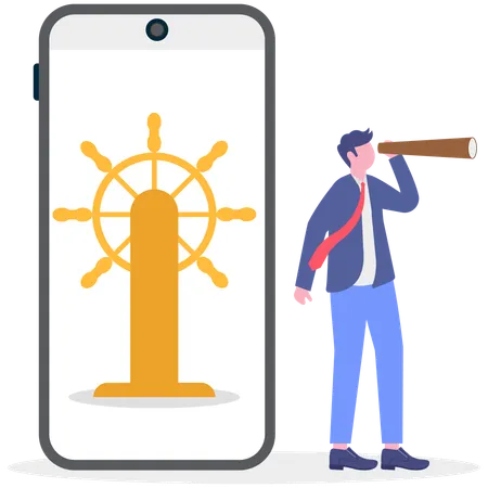オンラインでスコープを見つけるビジネスマン  イラスト