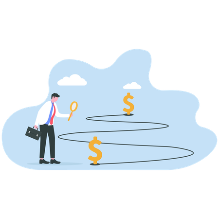 Businessman finding path to achieve money targets  Illustration