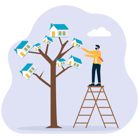 Businessman finding real estate property  Illustration