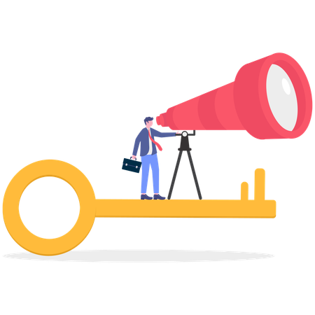 Businessman finding success key using telescope  Illustration