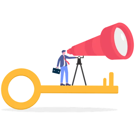 Businessman finding success key using telescope  Illustration