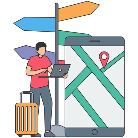 Businessman finding travel location online  Illustration