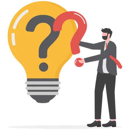 Problem Solving Concept Business People Standing With Question Marks Then Help Hand Put The Lamp To Solve The Bright Problem Creative Vector Design Illustration Illustration