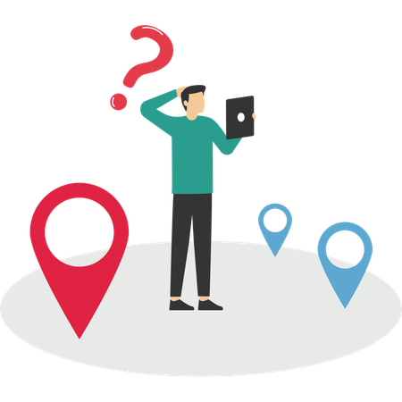 Businessman finds destination on map  Illustration