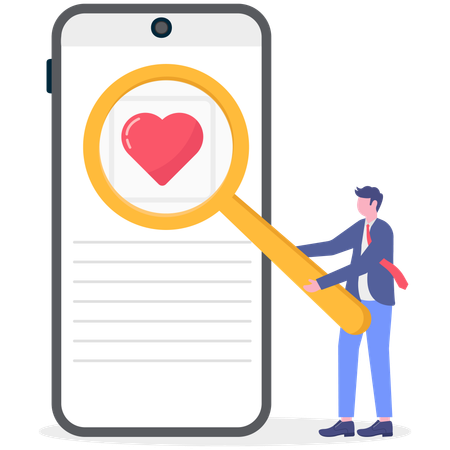 Businessman finds online love  Illustration