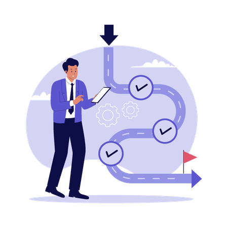 Businessman finds Startup Roadmap  Illustration