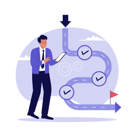 Businessman finds Startup Roadmap  Illustration
