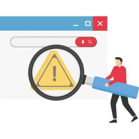 의심스럽고 악의적인 하이퍼링크 개념 스팸 URL 또는 웹 사이트 주소 안전한 탐색 및 경고 알림 일러스트레이션