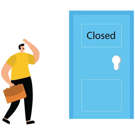 Businessman finds the door has been closed  Illustration