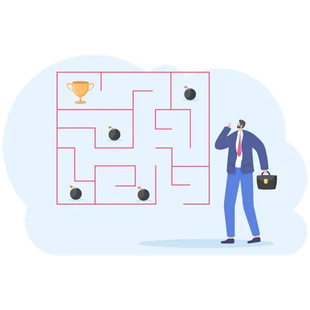 Businessman And Business Task Labyrinth Solution And Businessman In Search Of Profit And Money Illustration