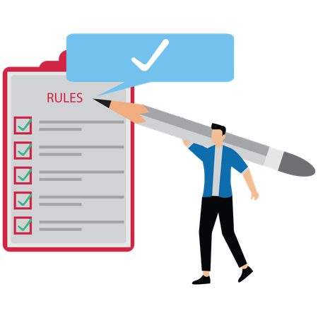 Businessman finish writing rule and regulation document symbolizing corporate compliance and guideline  Illustration