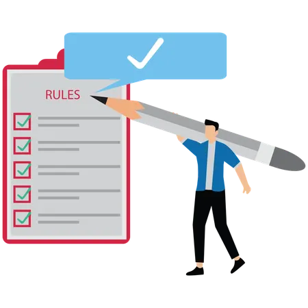 Businessman finish writing rule and regulation document symbolizing corporate compliance and guideline  Illustration