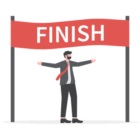 Businessman finishes the finishing line of competition  Illustration