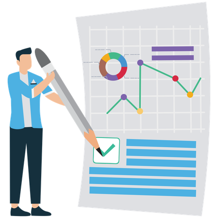 Businessman Finishing Project Paperwork on Deadline  Illustration