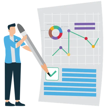 Businessman Finishing Project Paperwork on Deadline  Illustration