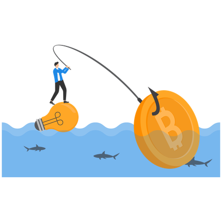 Businessman fishing bitcoin  Illustration