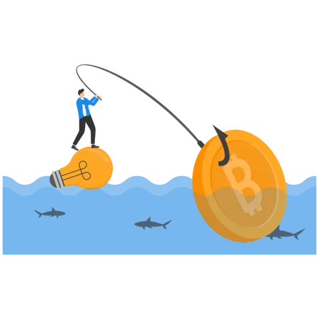 Businessman fishing bitcoin  Illustration