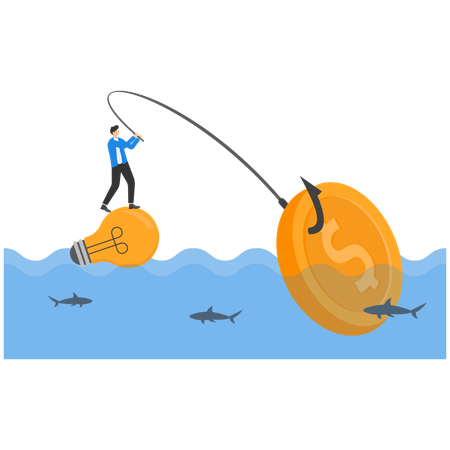 Businessman fishing dollar money  Illustration