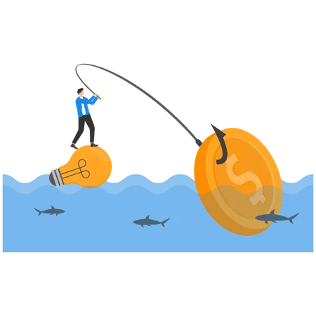 Businessman fishing dollar money  Illustration
