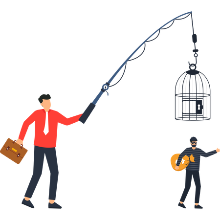 Businessman fishing for locked assets  Illustration