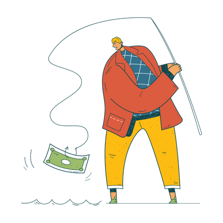 Businessman fishing for money  Illustration