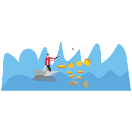 Businessman fishing for money  Illustration