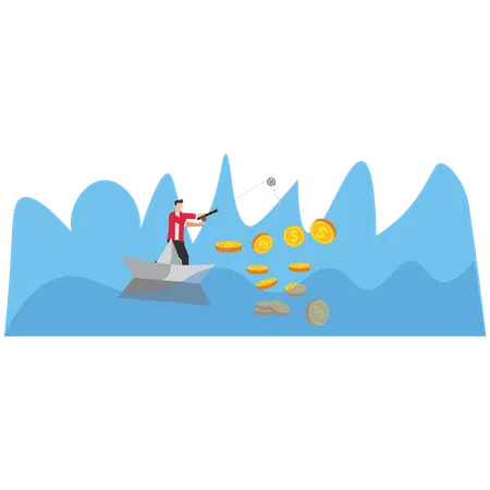 Businessman fishing for money  Illustration