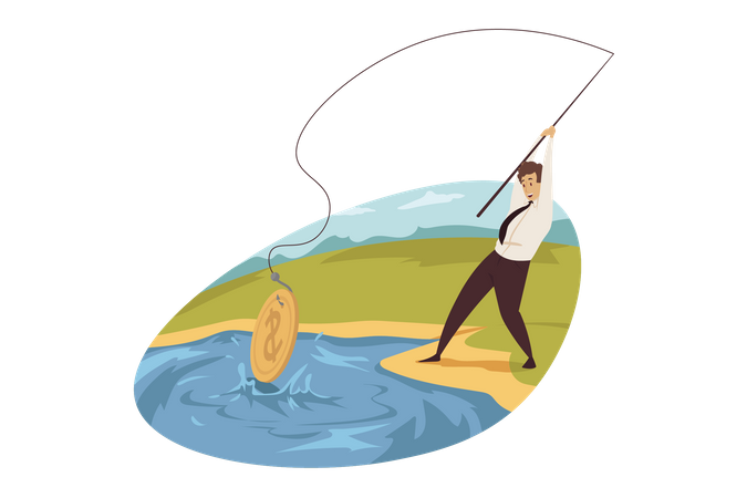 Businessman fishing money  Illustration