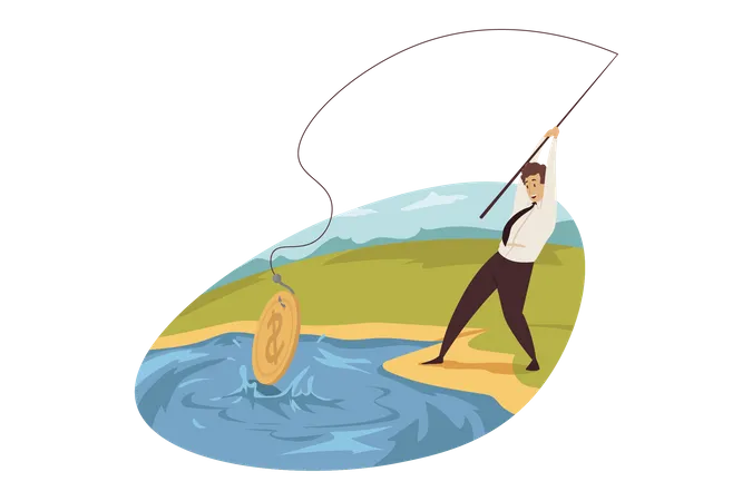 Businessman fishing money  Illustration