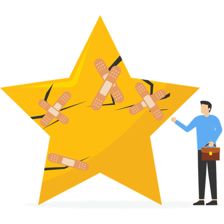 Businessman fix broken rating star with bandag  Illustration