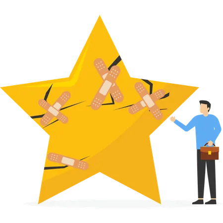 Businessman fix broken rating star with bandag  Illustration