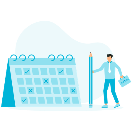 Businessman fixes employees schedule  Illustration