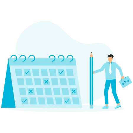 Businessman fixes employees schedule  Illustration