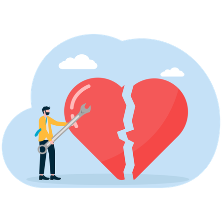 Businessman fixing broken heart  Illustration