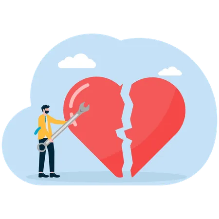Businessman fixing broken heart  Illustration
