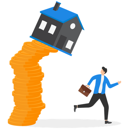 Businessman fled from falling house  Illustration