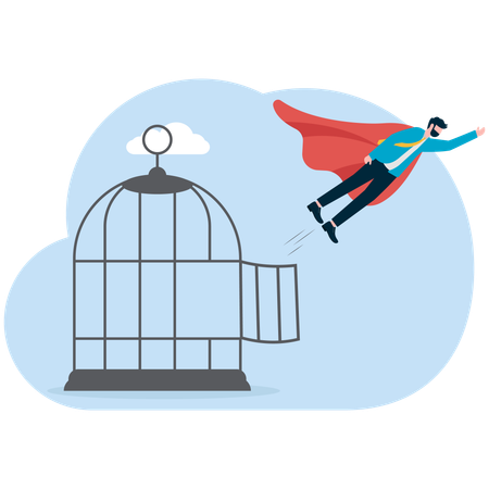 Businessman flies from cage  Illustration