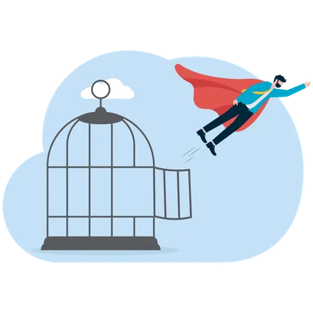 Businessman flies from cage  Illustration