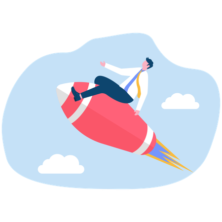 Businessman flies on Rocket  Illustration