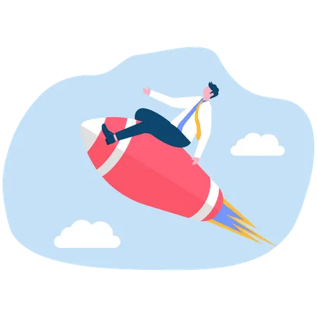 Businessman flies on Rocket  Illustration