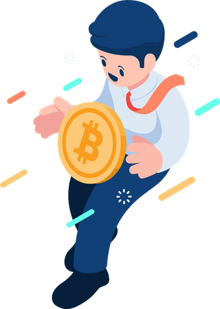 Businessman Floating and Holding Bitcoin  イラスト