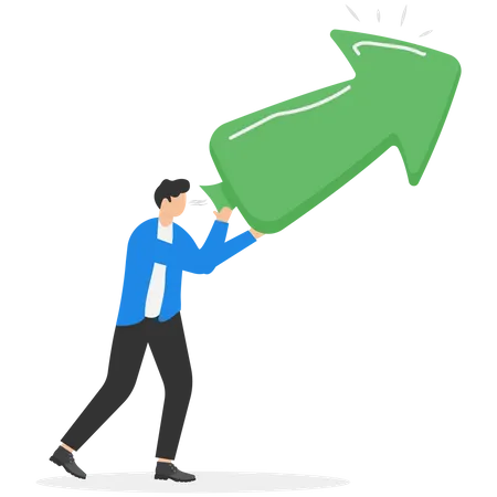 Growing Business Raising Income Or Wages Growth Or Improvement Increase Price Interest Rate Or Inflation Rising Up Direction Concept Businessman Floating Green Arrow Up Illustration