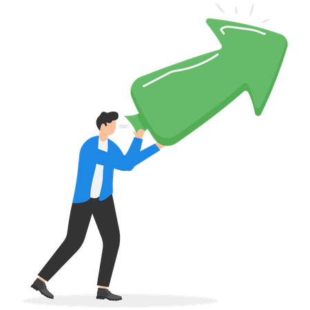 Businessman floating green arrow up  イラスト