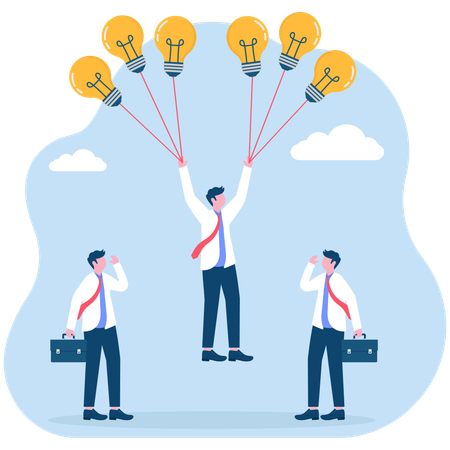 Businessman floating with business ideas  Illustration